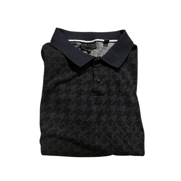Ted Baker Blue Gaelic Cotton Gradient Houndstooth Polo Size 6 (XXL) - Picture 5 of 8